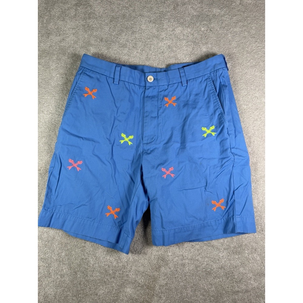 Vineyard Vines 34 Blue Fish Bone Embroidered Breaker Shorts Preppy Coastal 8"